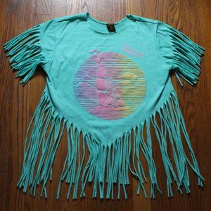Fringed Mint Graphic Tee with Sailboat Print